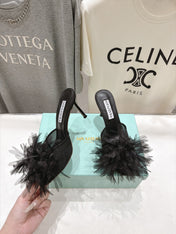 AQUAZZURA 26S BOUQUET HEELED SANDALS 80 MM IN BLACK SATIN & CALFSKIN