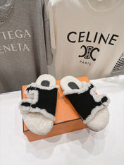 HM 26S CHYPRE SANDALS IN BLACK SUEDE AND CREAM WHITE WOOL