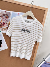 MIUMIU 26S SHORT-SLEEVE KNIT TOP 1453