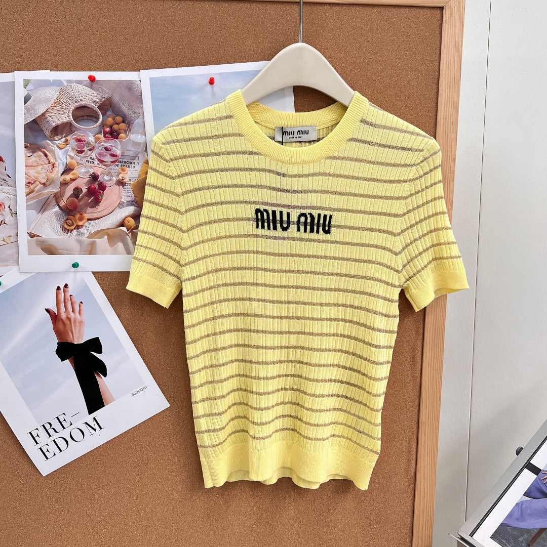 MIUMIU 26S SHORT-SLEEVE KNIT TOP 1451