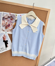 MIUMIU 26S SLEEVELESS KNIT POLO TOP 1375