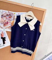 MIUMIU 26S SLEEVELESS KNIT POLO TOP 1374