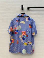 LV SHORT-SLEEVE PRINTED SILK BLOUSE 268222