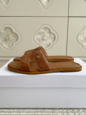 CELINE 26S TRIOMPHE SLIDE SANDALS IN TAN BROWN CALFSKIN