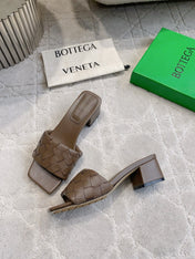 BOTTEGA VENETA 26S SQUARE-TOE HIGH-HEEL SANDALS 50 MM IN DARK BROWN LAMBSKIN