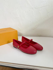 ROMY FLAT BALLERINA IN RUBY RED CALFSKIN