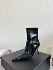 LEE BOOTIES IN BLACK GLAZED CALFSKIN