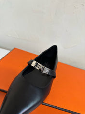 KIARA FLAT PUMP IN BLACK CALFSKIN
