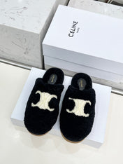 CELINE 25S GEORGIA SLIDE IN SHEARLING IN BLACK