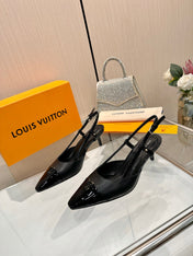 LV 26S SLINGBACK PUMPS 55 MM IN BLACK FABRIC AND CALFSKIN