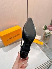 LV 26S SLINGBACK PUMPS 55 MM IN BLACK FABRIC AND CALFSKIN