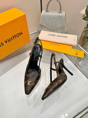 LV 26S SLINGBACK PUMPS 90 MM IN DARK BROWN COATED CANVAS