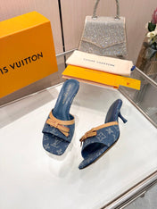 LV 26S HIGH-HEELED MULES 55 MM IN BLUE DENIM