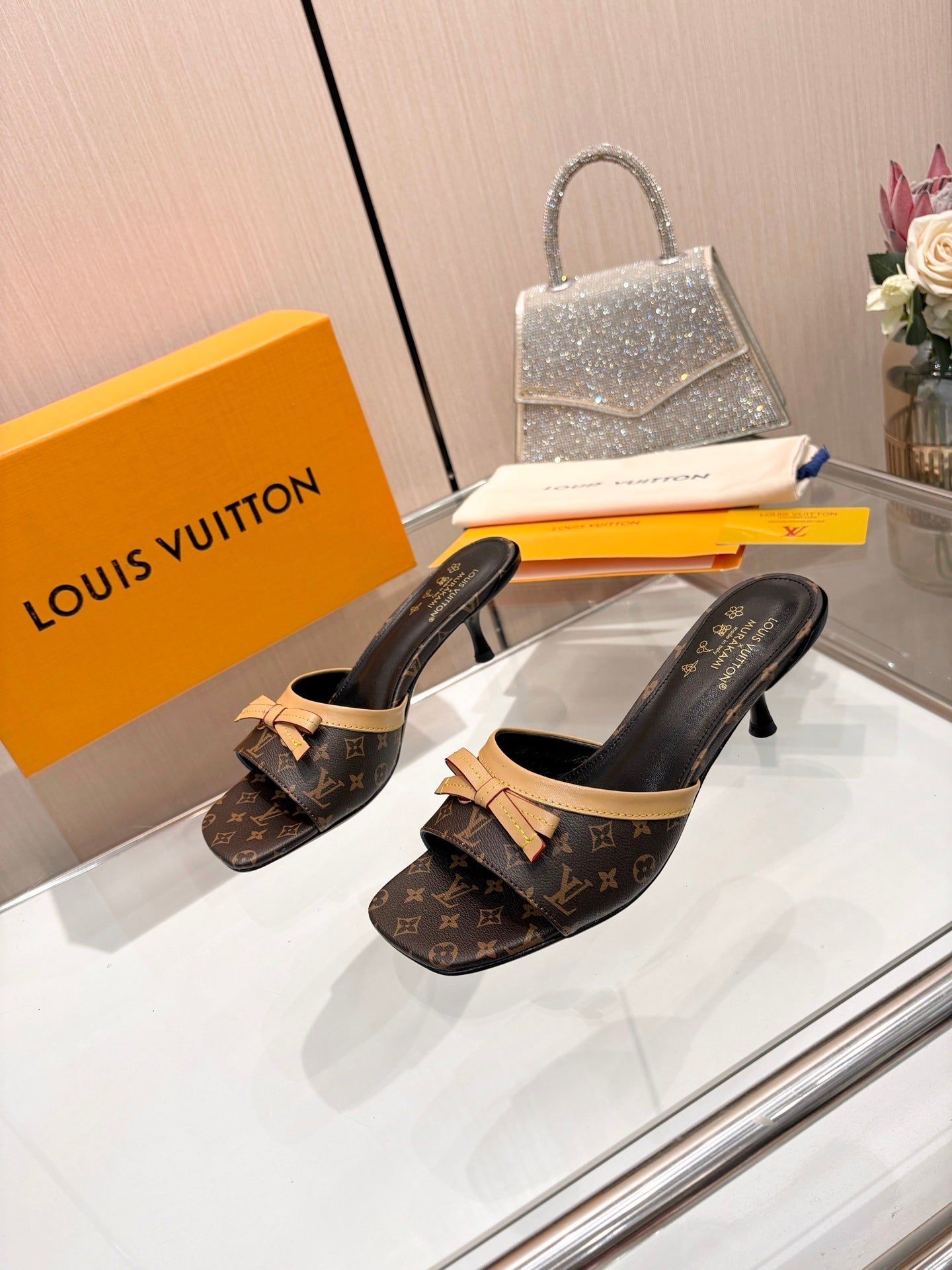 LV 26S HIGH-HEELED MULES 55 MM IN DARK BROWN MONOGRAM CANVAS