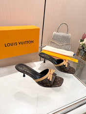 LV 26S HIGH-HEELED MULES 55 MM IN DARK BROWN MONOGRAM CANVAS