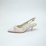 LV 26S BOW-DETAIL SLINGBACK PUMPS 55 MM IN WHITE AND MUTED ROSE PINK MONOGRAM CANVAS