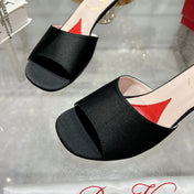 CRYSTAL HEEL MULE IN BLACK SILK