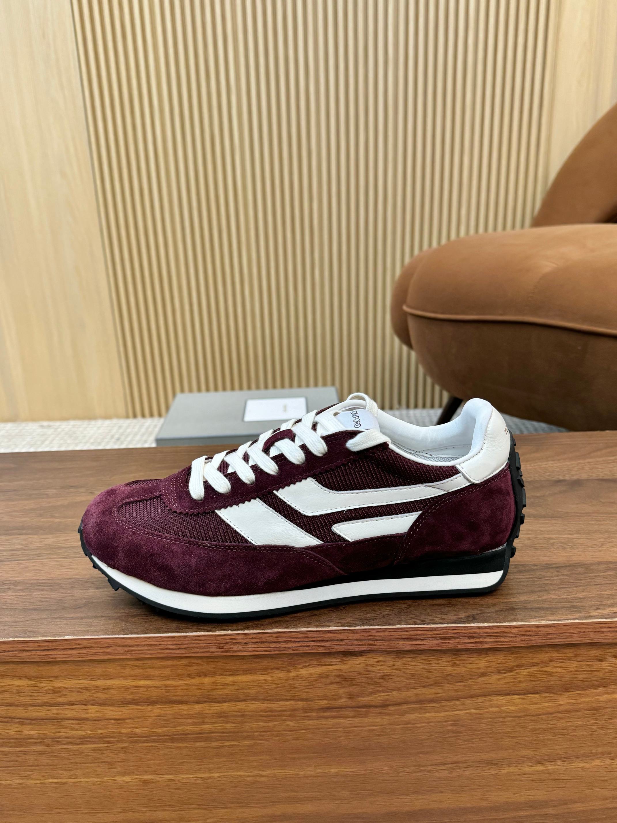 TOM FORD SNEAKERS  IN DARK BURGUNDY RED MESH AND SUEDE 434241