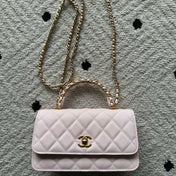 CHANEL 25S CLASSIC WALLET ON CHAIN 19 IN LIGHT PINK LAMBSKIN WITH GOLD HARDWARE