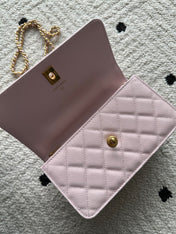 CHANEL 25S CLASSIC WALLET ON CHAIN 19 IN LIGHT PINK LAMBSKIN WITH GOLD HARDWARE