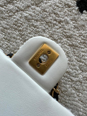 CHANEL 25S MINI FLAP BAG 23 IN CREAM WHITE TWEED WITH GOLD HARDWARE