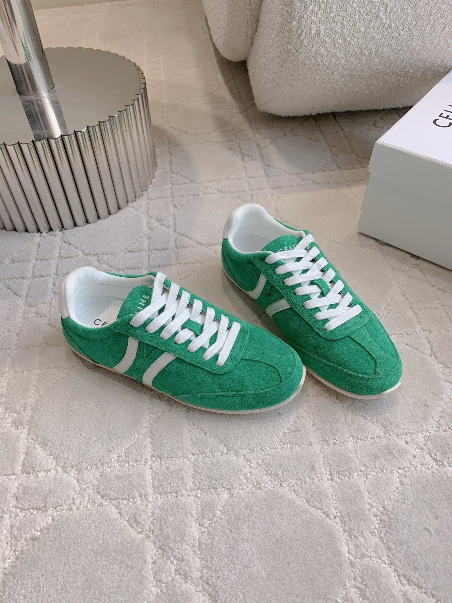 CELINE 25S JOGGER LOW LACE UP SNEAKER IN DEEP TEAL CALFSKIN AND SUEDE