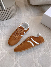 CELINE 25S JOGGER LOW LACE UP SNEAKER IN RUST BROWN CALFSKIN AND SUEDE