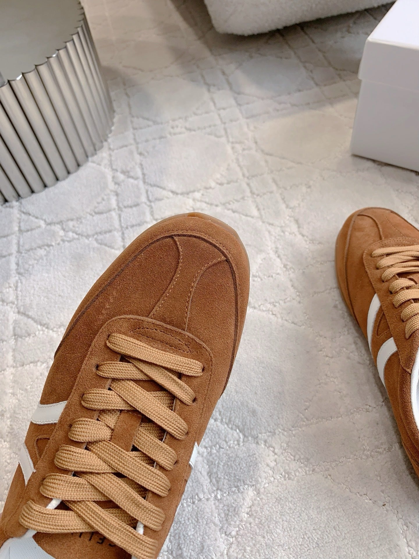CELINE 25S JOGGER LOW LACE UP SNEAKER IN RUST BROWN CALFSKIN AND SUEDE
