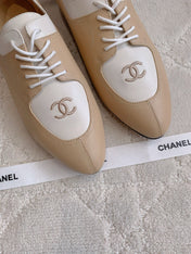 CHANEL 25S TWO TONE LACE UP IN BEIGE CALFSKIN
