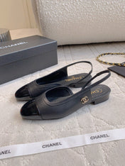 CHANEL 25S SLINGBACK IN BLACK FULL CALFSKIN GOLD HARDWARE