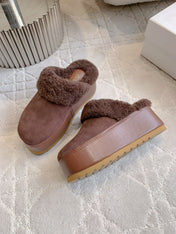 CELINE 25S DANA WEDGE MULE 70MM IN DARK BROWN SUEDE CALFSKIN AND SHEARLING