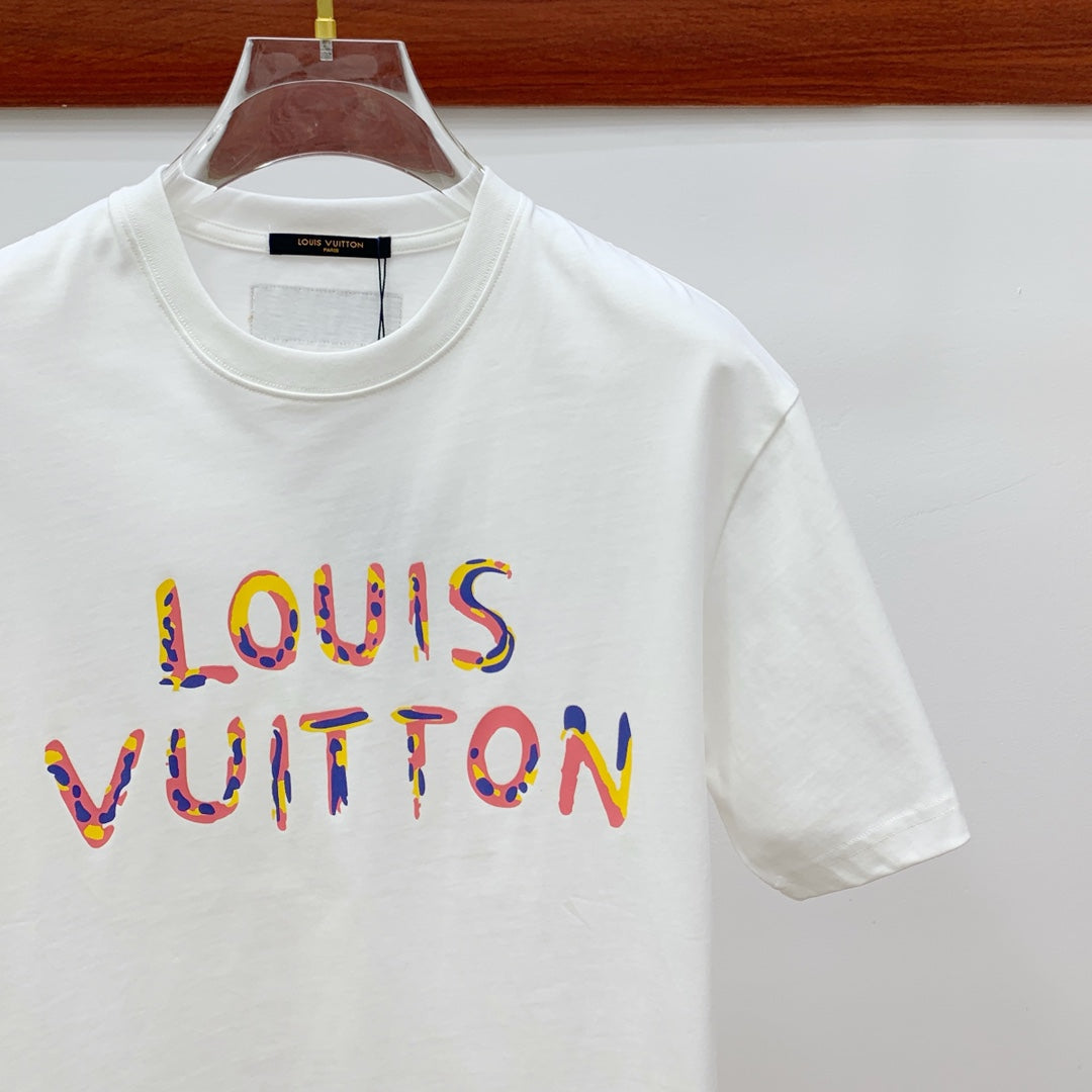 LV T-SHIRT COLORFUL LOGO IN WHITE COTTON 238876