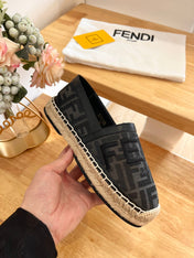 FENDI 26S ESPADRILLE LOAFERS IN BLACK CANVAS STYLE 3