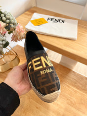 FENDI 26S ESPADRILLE LOAFERS IN DARK BROWN AND BLACK CANVAS STYLE 2