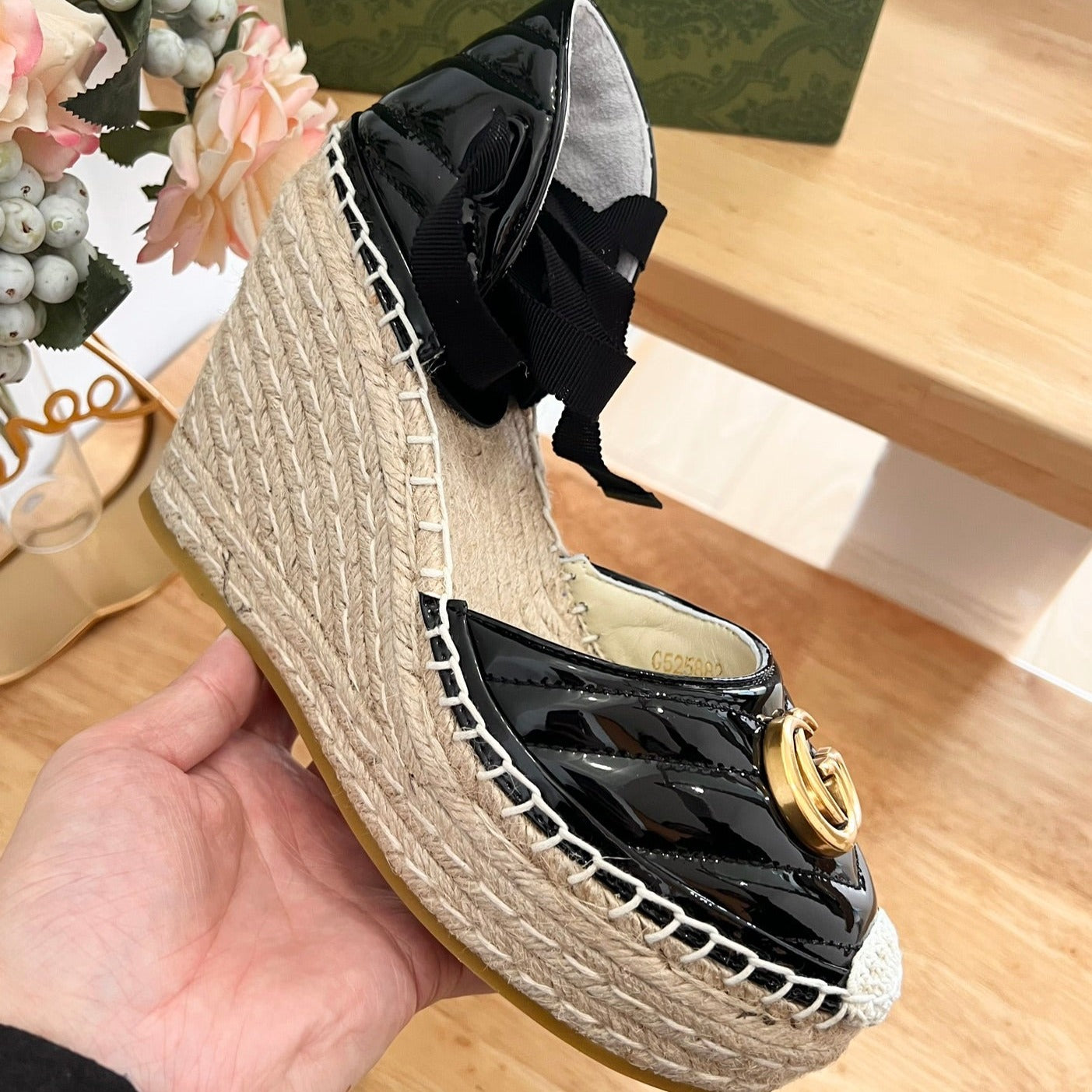 GG  Crochet platform Espadrilles Blush Black