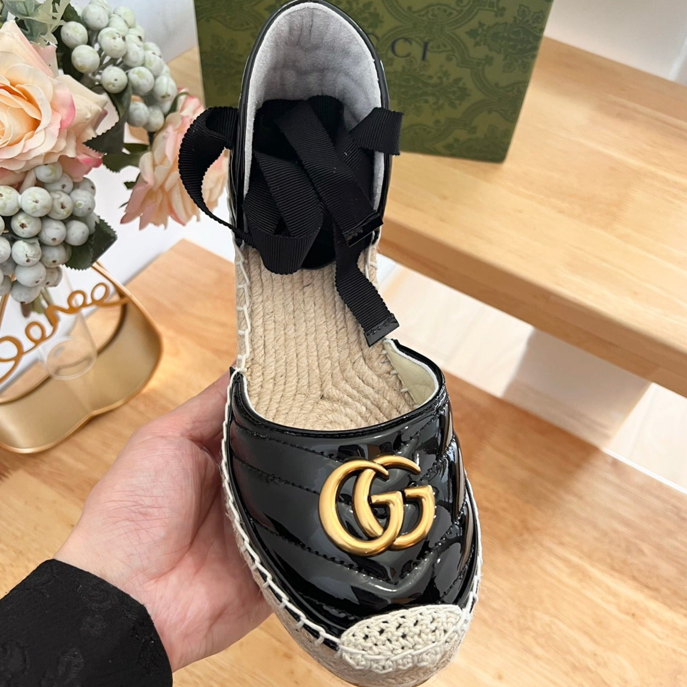 GG  Crochet platform Espadrilles Blush Black