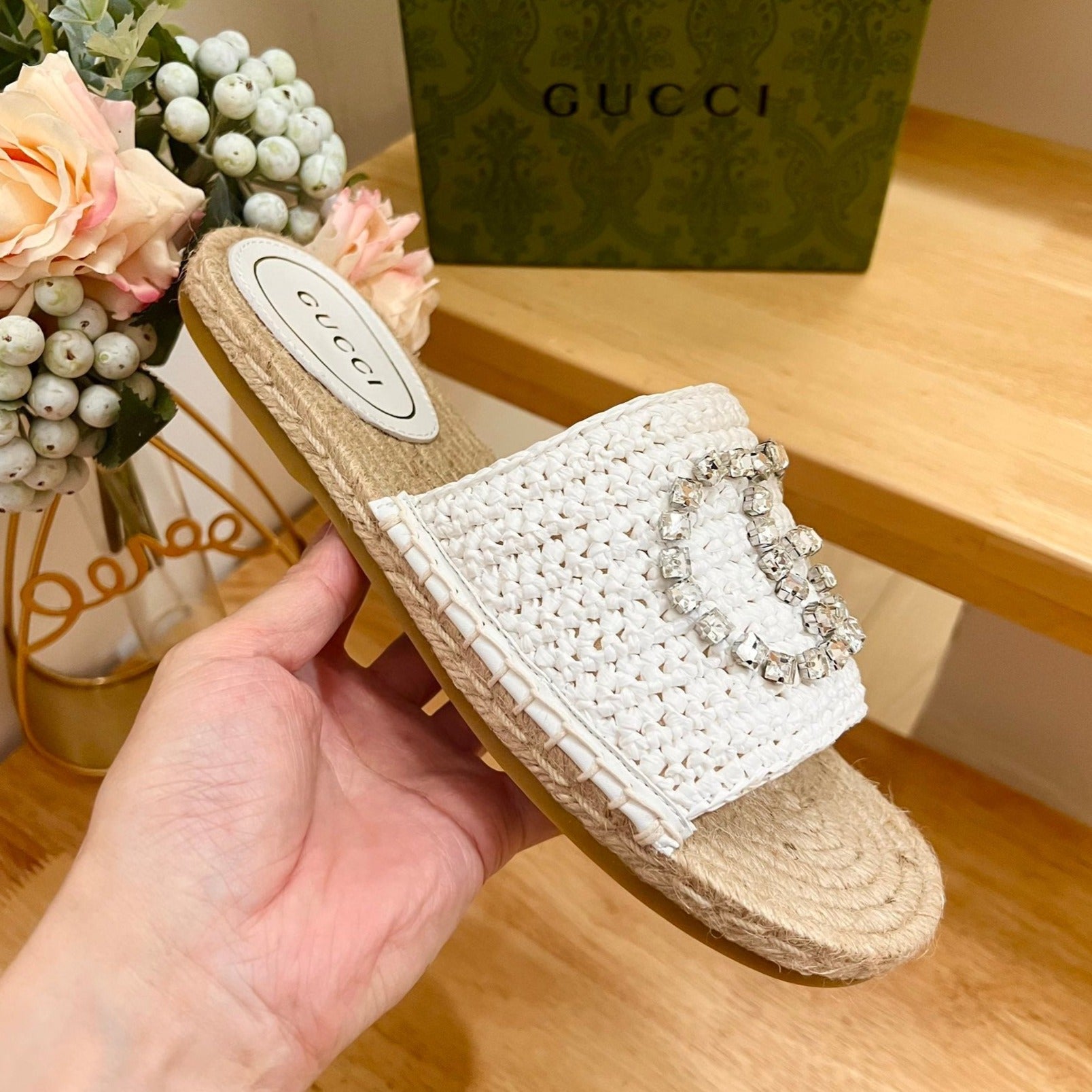 GG  Casual Style Logo Sandals White
