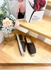 FENDI 26S ESPADRILLE LOAFERS IN DARK BROWN CANVAS STYLE 4