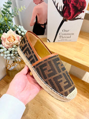 FENDI 26S ESPADRILLE LOAFERS IN DARK BROWN CANVAS STYLE 4