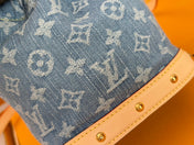 LV 25S NANO NOÉ 20 IN BLUE DENIM MONOGRAM LEATHER TRIM GOLD HARDWARE