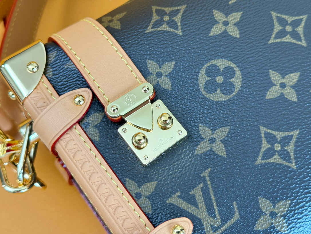 LV 25S SIDE TRUNK 24 IN BROWN MONOGRAM CANVAS LEATHER TRIM GOLD HARDWARE