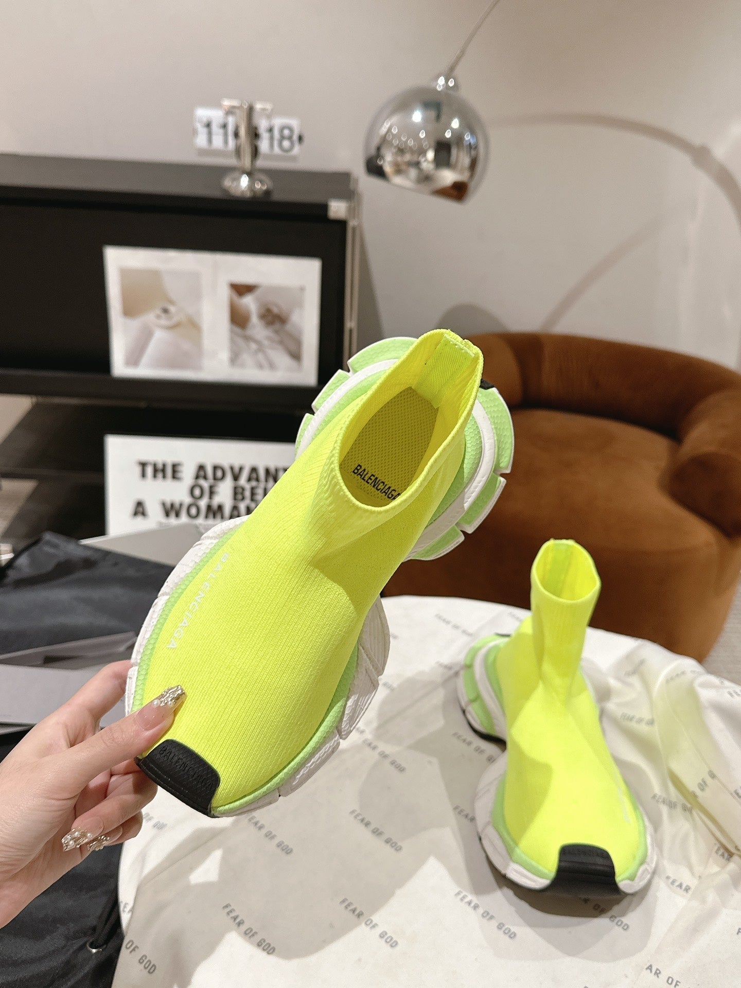 BALENCIAGA 25S SPEED TRAINER SNEAKERS 55 MM IN LIGHT LEMON YELLOW KNIT