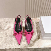 BALENCIAGA 25S HIGH SLINGBACK IN DARK PINK SATIN WITH SMALL BOW