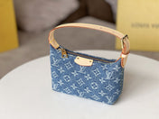 LV 25S HILLS POCHETTE 20 IN BLUE MONOGRAM DENIM CALFSKIN LEATHER STRAP