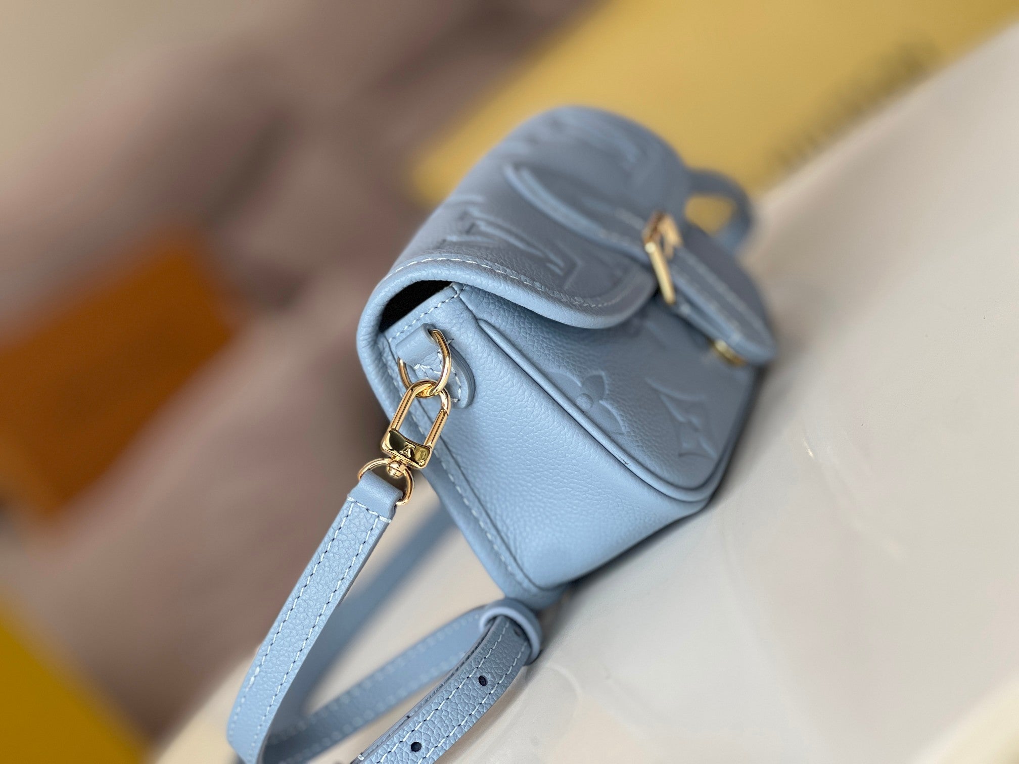 LV 25S MINI NANO DIANE 19 IN BEAU BLUE MONOGRAM EMPREINTE LEATHER GOLD HARDWARE