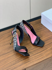 BALMAIN 25S JACQUARD KNIT SLINGBACK PUMPS 95MM IN BLACK AND PINK CALFSKIN