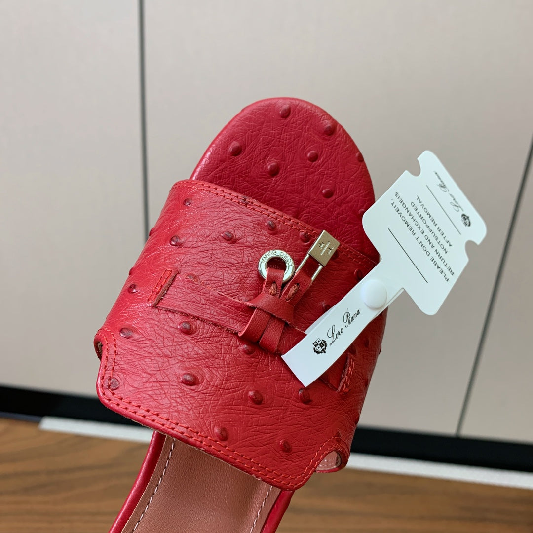 HIGH HEEL IN RED LAMBSKIN OSTRICH SKIN