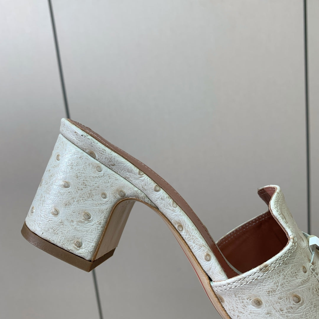 HIGH HEEL IN CREAM WHITE LAMBSKIN OSTRICH SKIN
