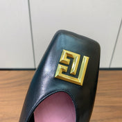 BALMAIN 25S FLAT EDEN SLINGBACKS IN BLACK CALFSKIN