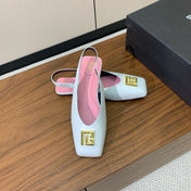 BALMAIN 25S FLAT EDEN SLINGBACKS IN WHITE CALFSKIN